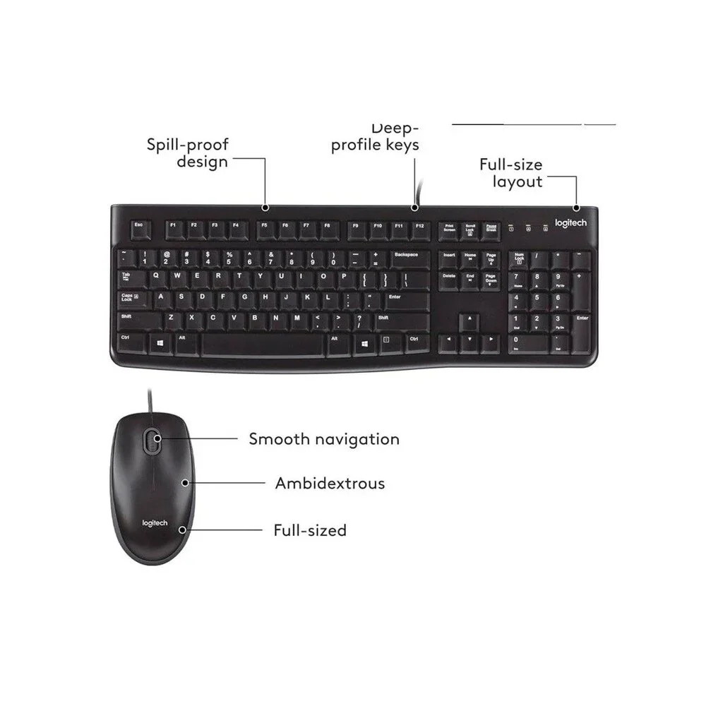 Logitech MK120 Keyboard And Mouse,Plug And Play USB Combo